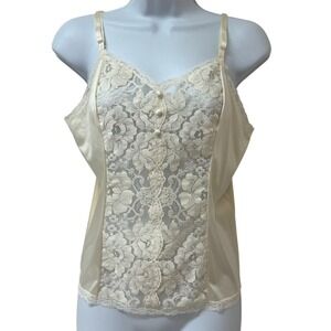 Vtg Sabrina Ivory Lace Camisole Top Antron III Nylon Adjustable Straps Size 36